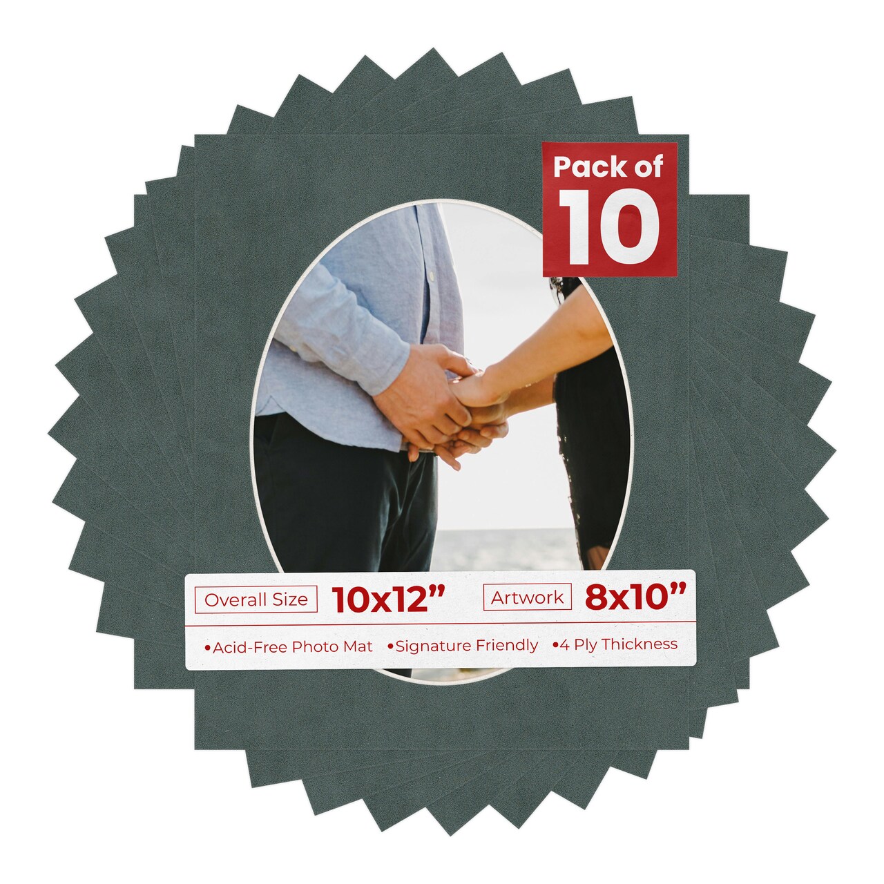 Dark Grey Suede Mat Board for 10x12 Frames - Oval Opening for 8x10 Photos